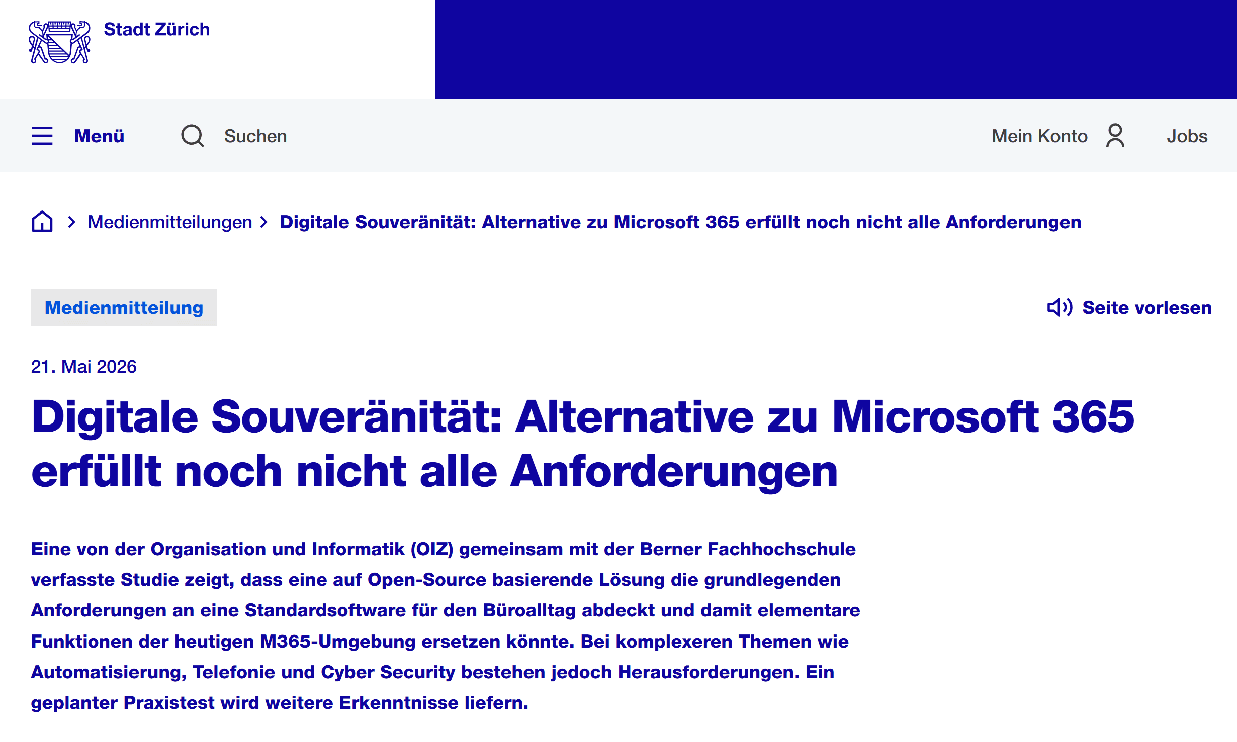 OSS Directory - Studie der Stadt Zürich zu openDesk veröffentlicht